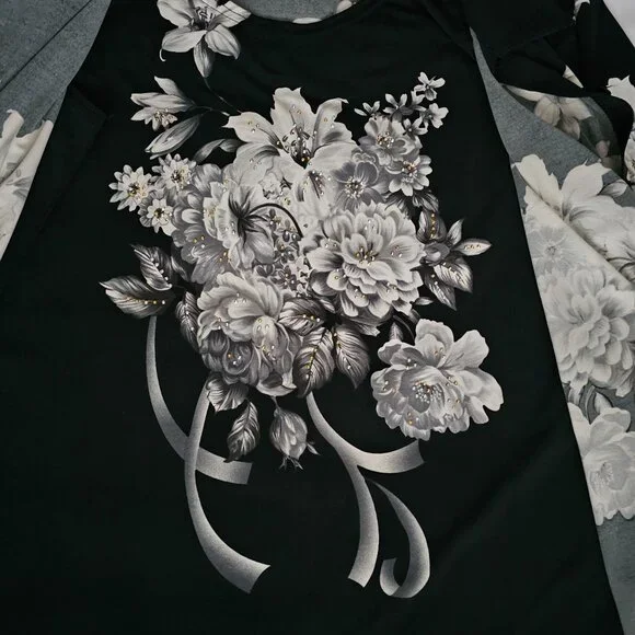 ModeLia Women's Floral Print Kimono W/ Inner Sleeveless Blouse Black Size Medium - Picture 7 of 16